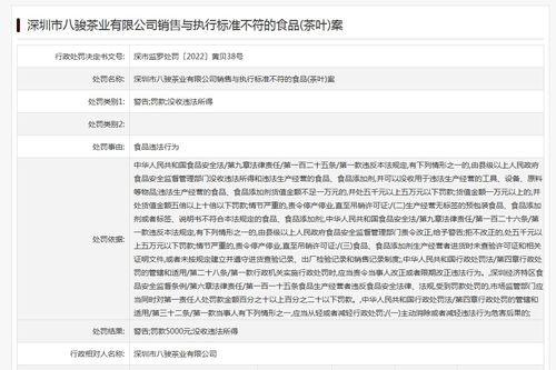 销售与执行标准不符茶叶 深圳市八骏茶业被罚